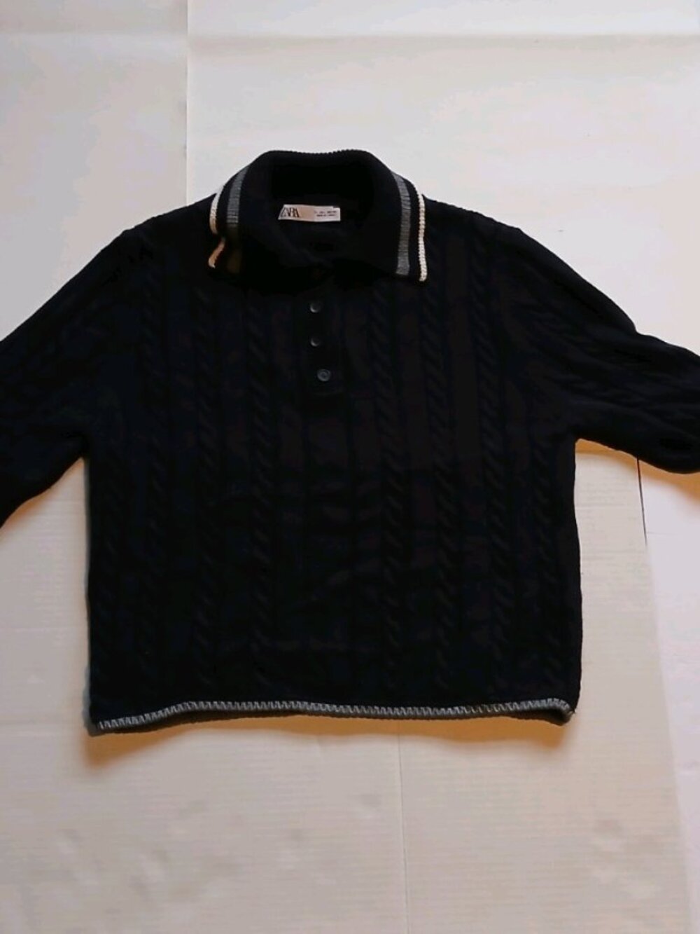 Zara Knit Collared Cropped Cardigan Size Large Black